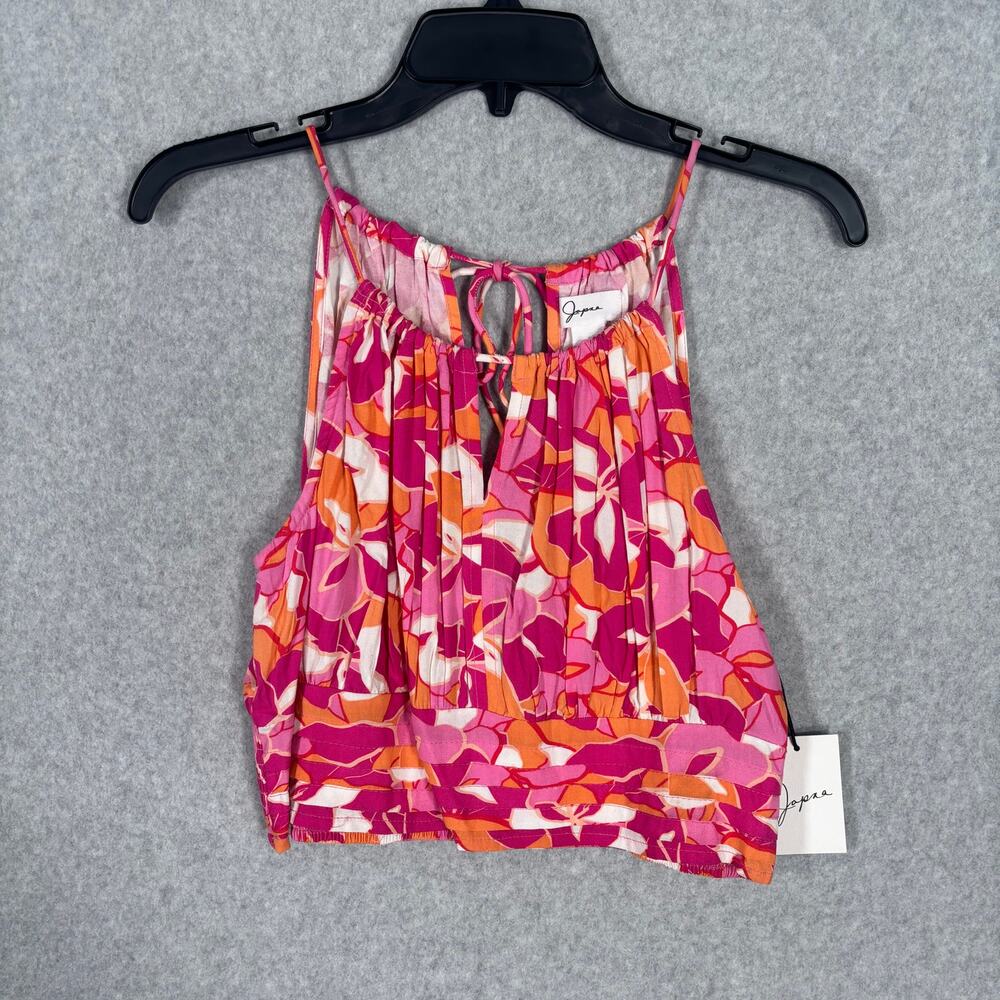 Japna Tank Top Women Large Pink Pleated Crop Tie keyhole Vacation Resort Coastal